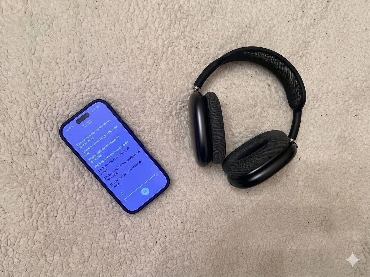 Black Hidden Maxes headphones on carpet next to a phone